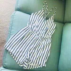 White Jumpsuit with blue stripes